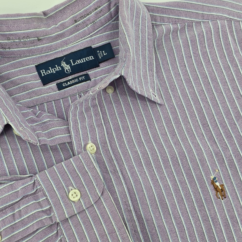 Ralph Lauren classic fit mens L button down shirt purple striped oxford Flesh
